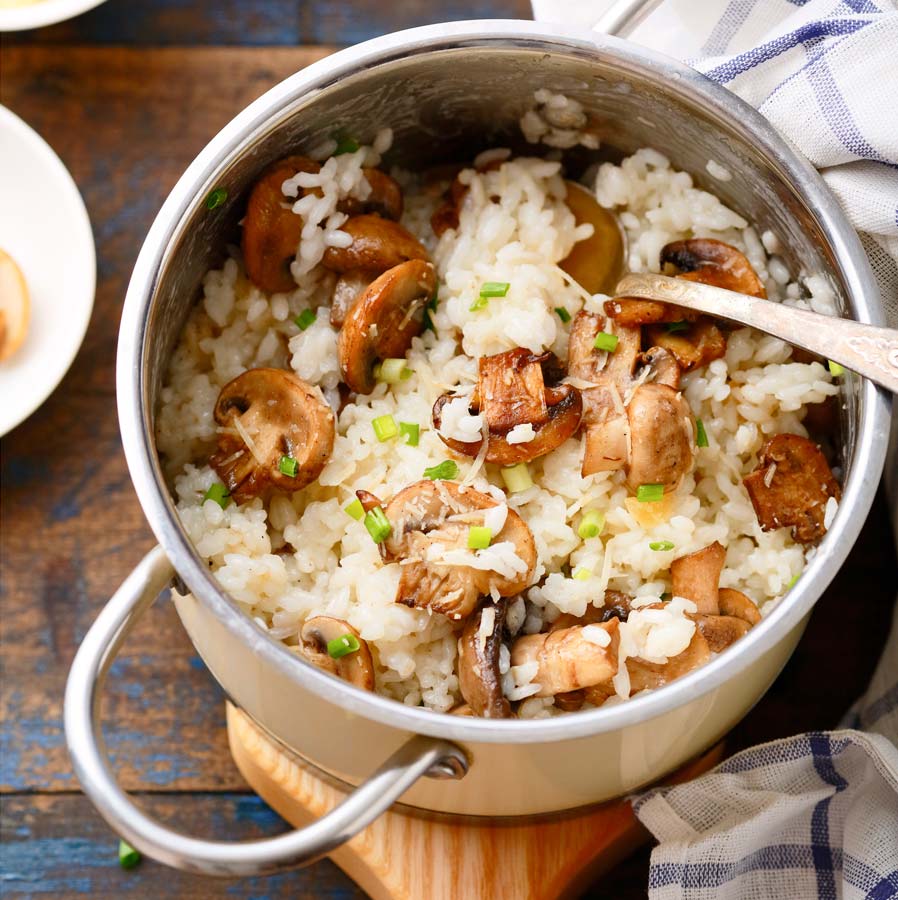 Reis mit Pilzen, Zwiebeln und Knoblauch | Einfach schnell gesund vegan